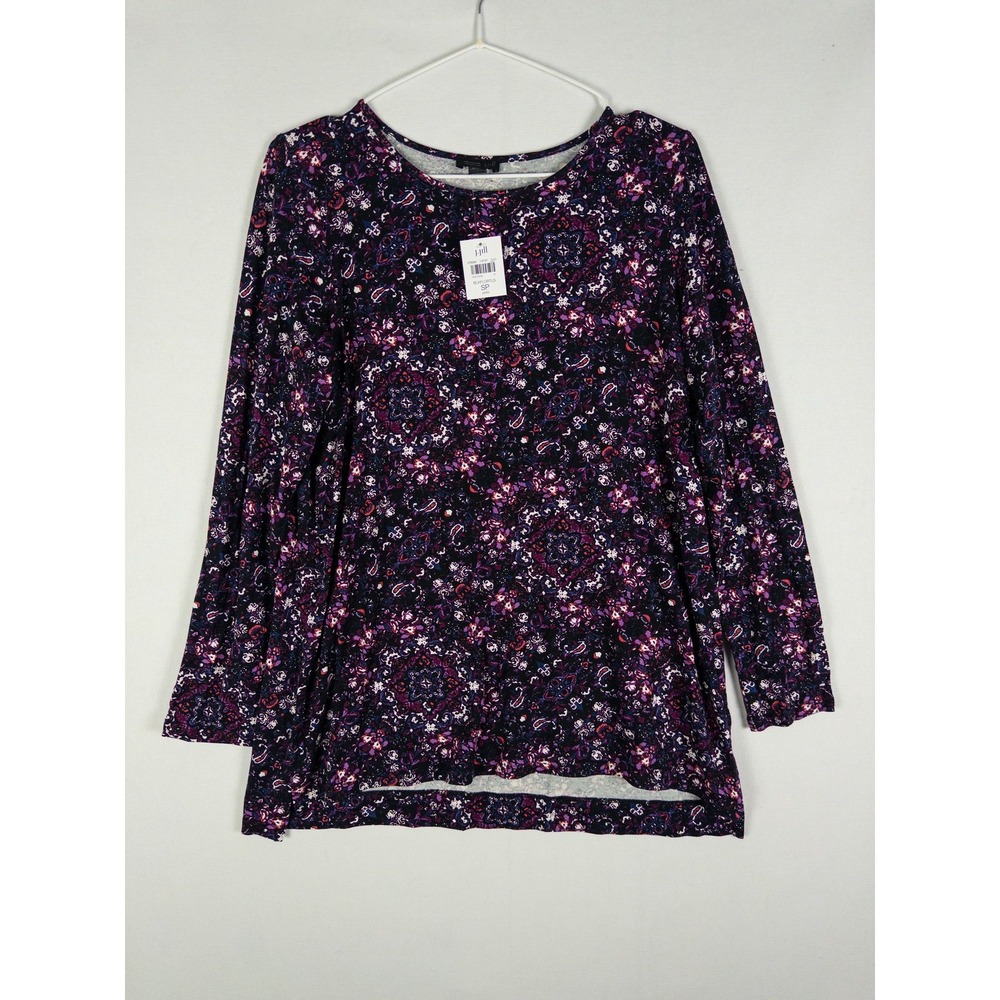 J.Jill Wearever Collection Paisley Floral Top Womens SP Purple Boho Petite